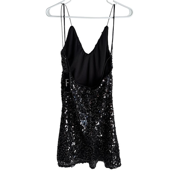 Lulus Sleeveless Open Back Black Sequin Mini Dress Size Small NWT - Picture 4 of 12